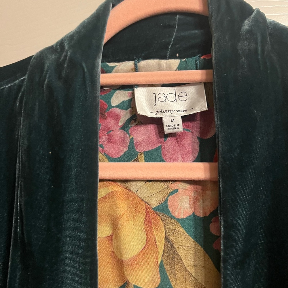 Johnny Was Jade Dark Teal Velvet Jacket with Reversible Silk Floral - Picture 5 of 6